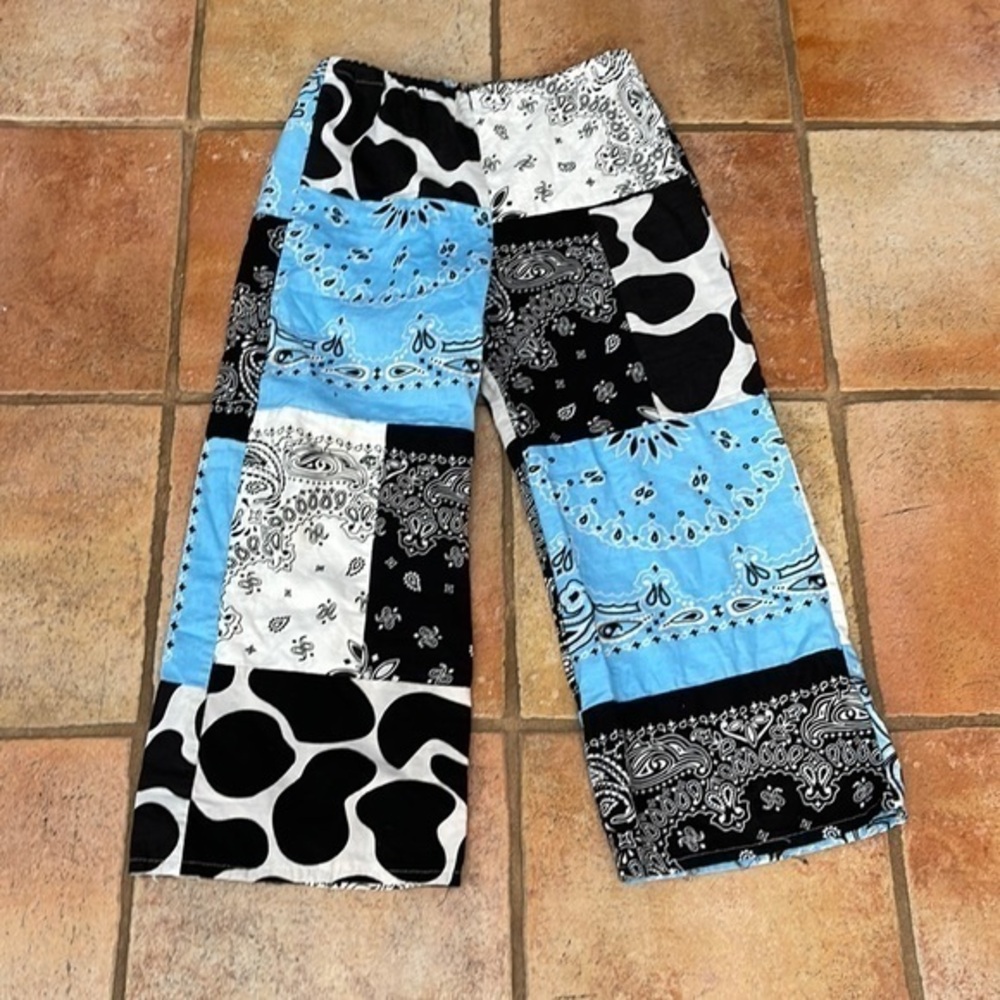 Boho Hippie chic handmade crop wide leg Bandana pattern pants